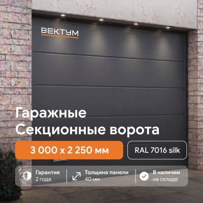 Секционные гаражные ворота ВЕКТУМ RAL 7016 Silk (Проем 3000х2250 мм Серый шелк)