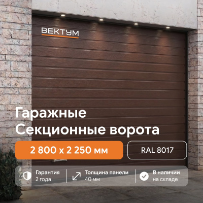 Секционные гаражные ворота ВЕКТУМ RAL 8017 (Проем 2800х2250 мм Коричневый)