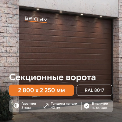 Секционные гаражные ворота ВЕКТУМ RAL 8017 (Проем 2800х2250 мм Коричневый)